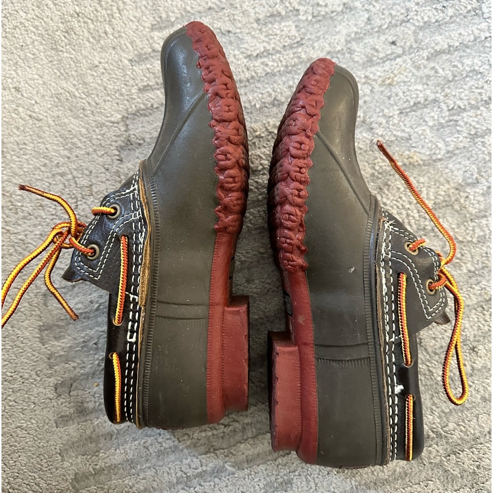 L.L. Bean Brown Duck Boots with Orange and Yellow Laces - Picture 2 of 9